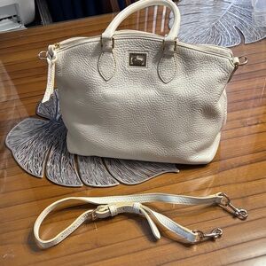 Dooney & Bourke Cream Pebbled Leather Satchel with Detachable Strap